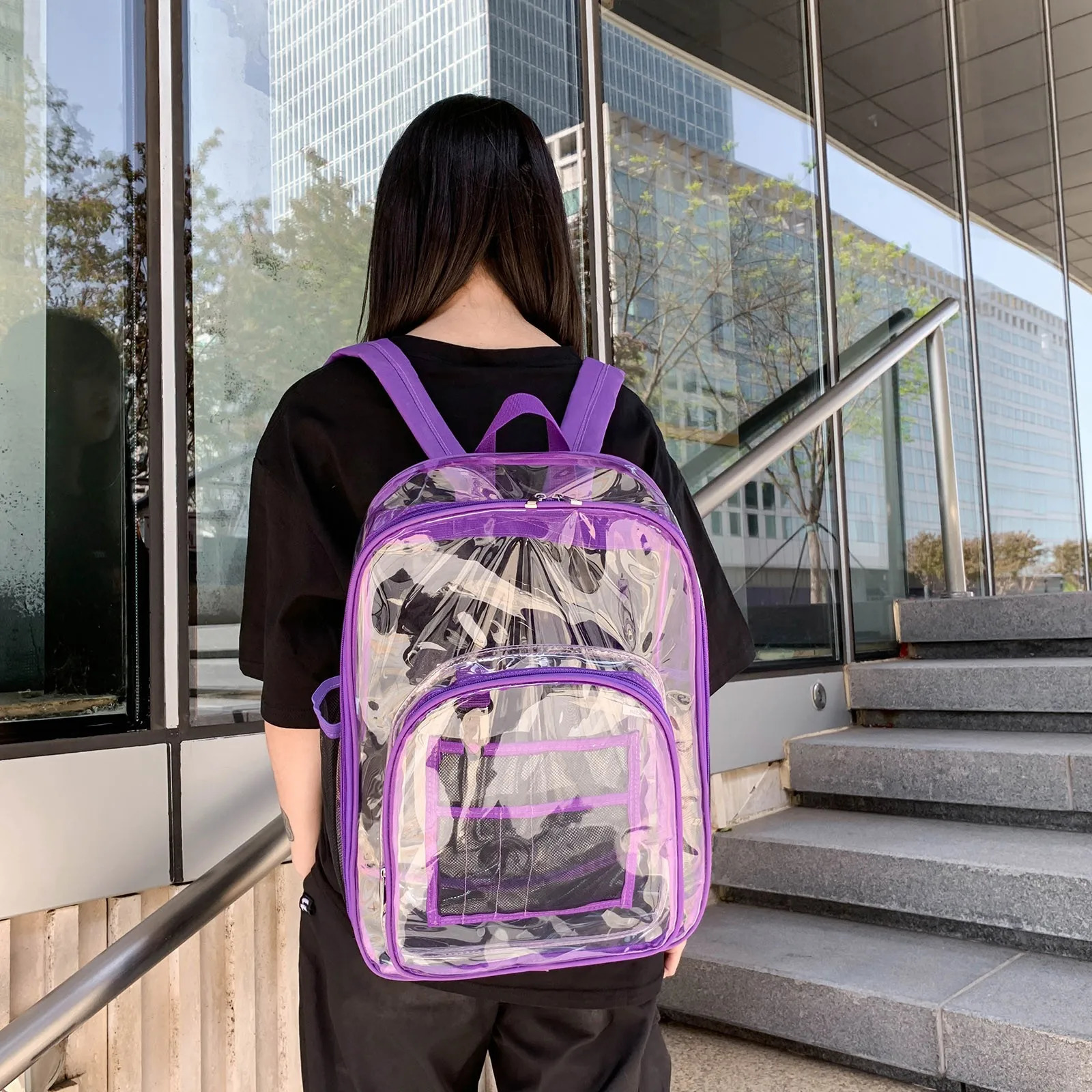 Ship from US Backpack Water Bottle Storage Large Capacity Student Transparent Pvc Texture Of Material Nature Hike 250227FBB