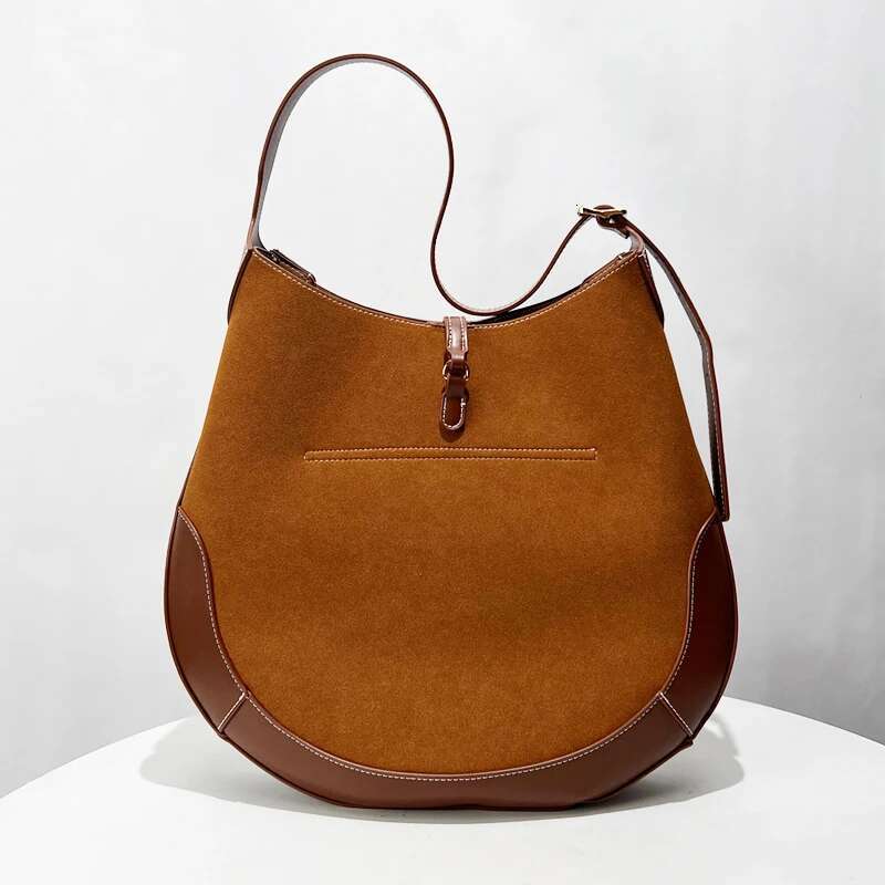 Faux Suede Splicing Large Capacity Shoulder Bags For Women Designer Handbag Purses 2024 New In Vintage Saddle Crossbody