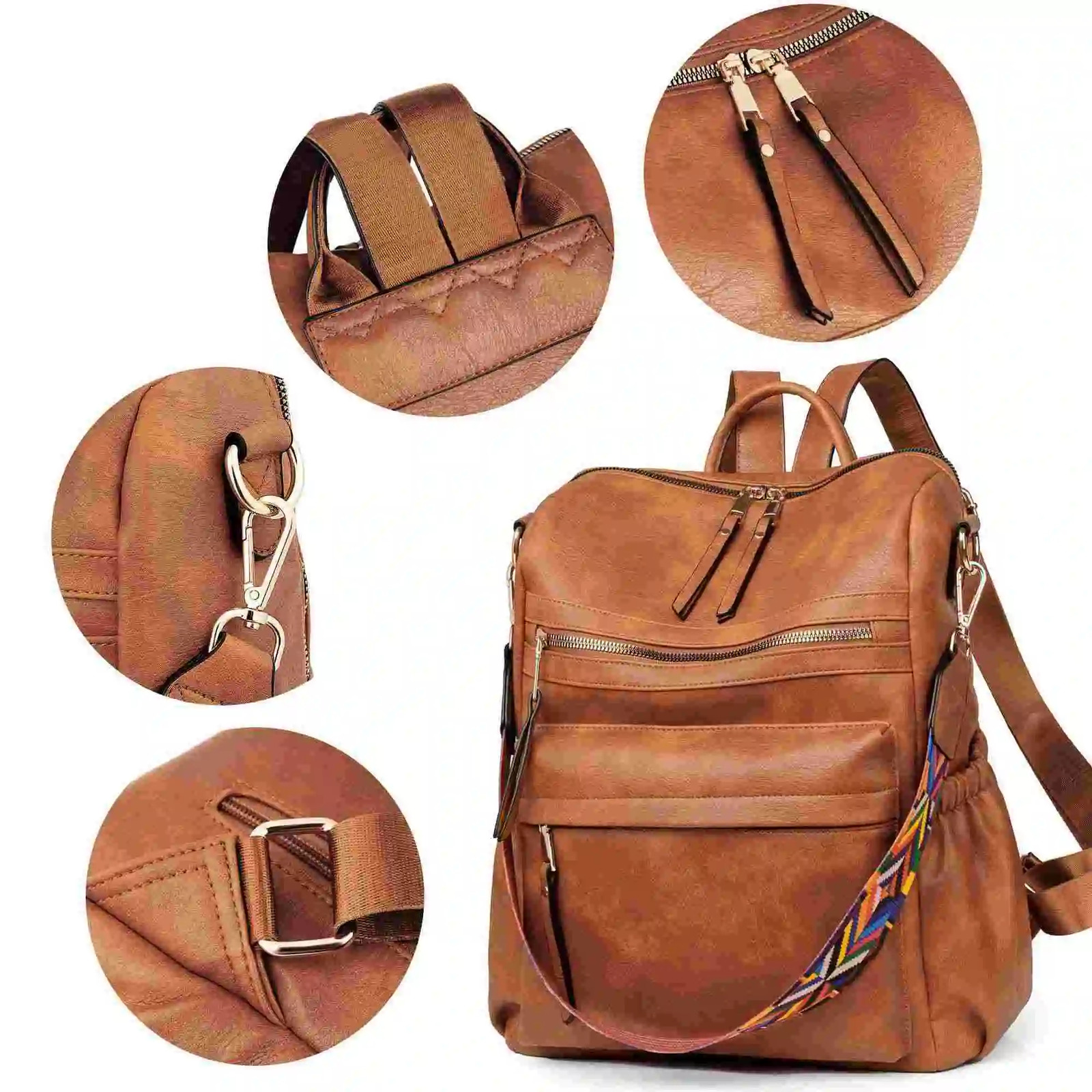 Ship from US Backpack Purse for Women Fashion PU Leather ner Antitheft School Convertible Shoulder Bags Brown 250227FBB