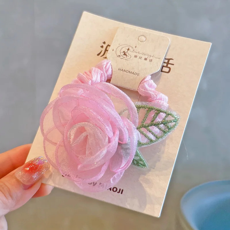 30pcs cute hair clip Chiffon 3d Flower Lace Applique organza Chiffon Flower Lace 3d Flower Lace Applique for hair 250227