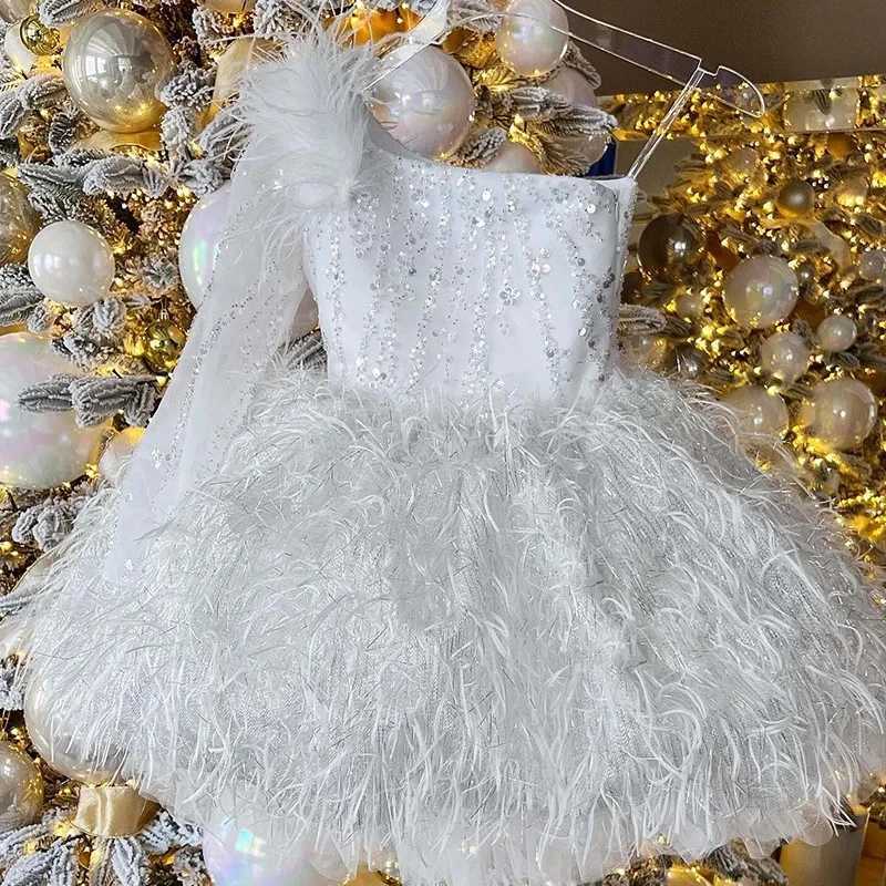 Girl's Dresses New Luxurious Child Birthday Party Dress Sparkly Girl Wedding Party Dress Puff Flower Girl Dress Cute Baby Dress First Gown Y25022