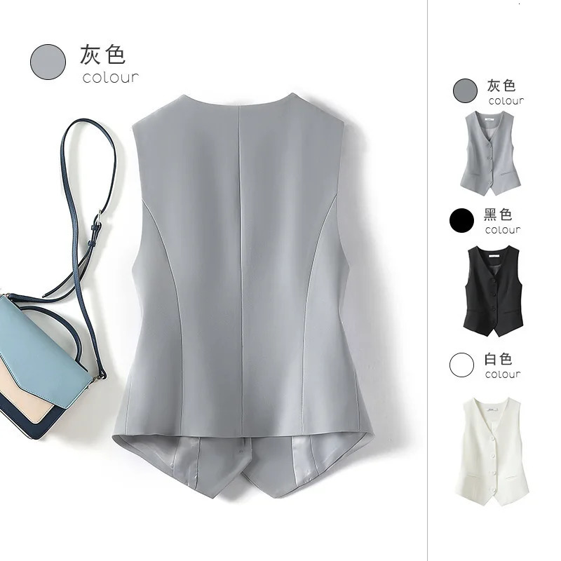 #0723 Black Gray White Short Blazer Vest Women Single Breasted Office Coat Thin Female Outerwear Spring Summer 250226