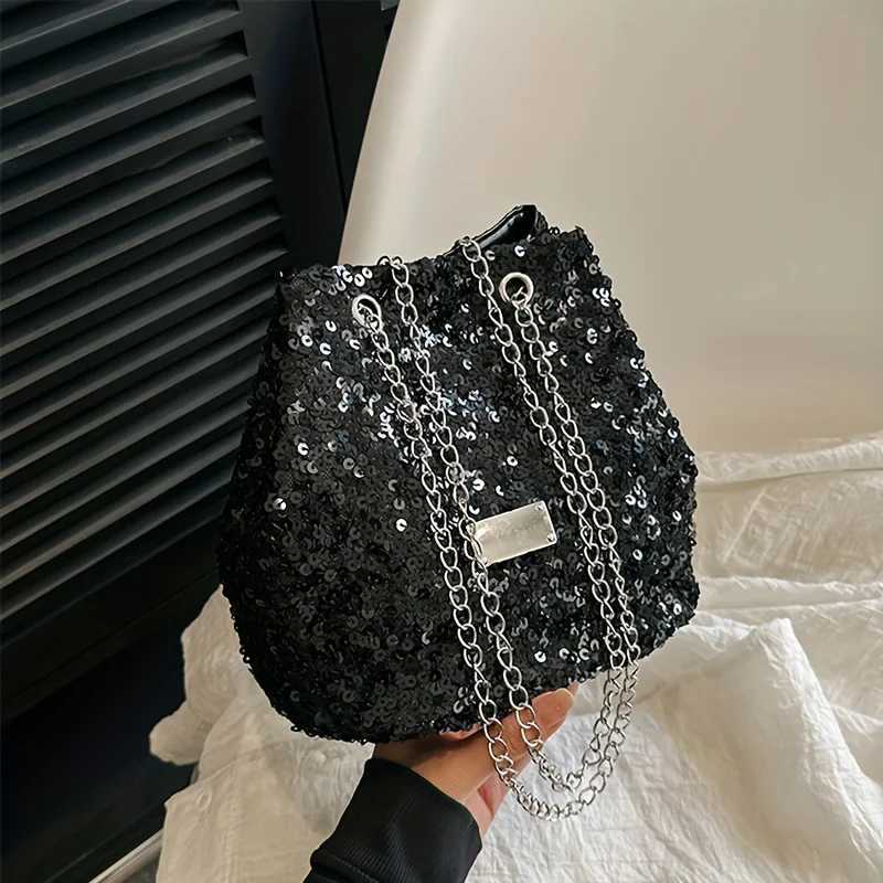 Womens sequin bucket bag Fi chain cross body bag shiny dry wallet shoulder bagXJ250227