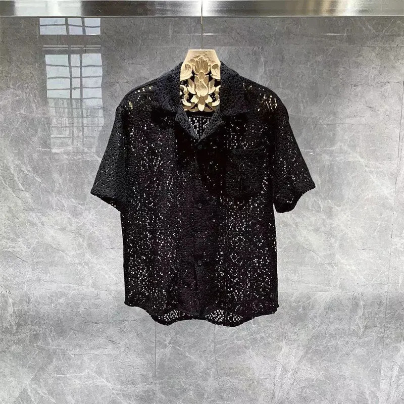 Elegant Fashion Harajuku Slim Fit Male Clothes Loose Casual Sport All Match Shirt Square Neck Hollow Out Button Pockets Blouse 250222