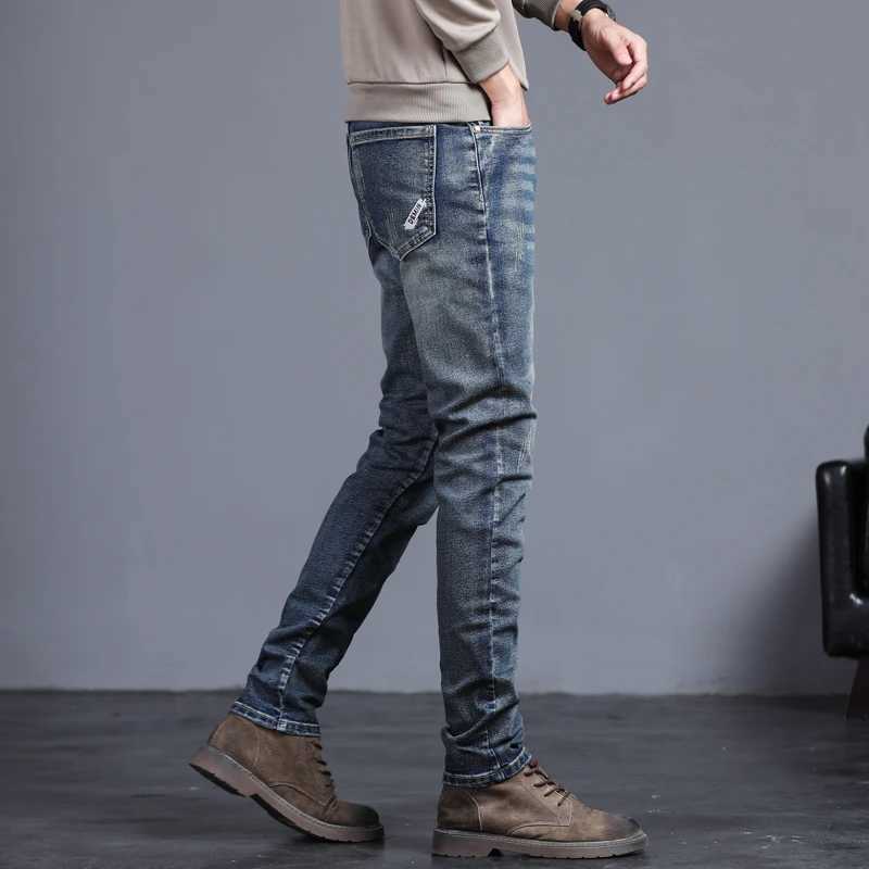 2023 Autumn New Winter Mens Jeans Retro Blue Solid Color Elastic Classic Jeans Mens Ultra Thin Fashion Jeans Trouser Mens 27-38 X250227