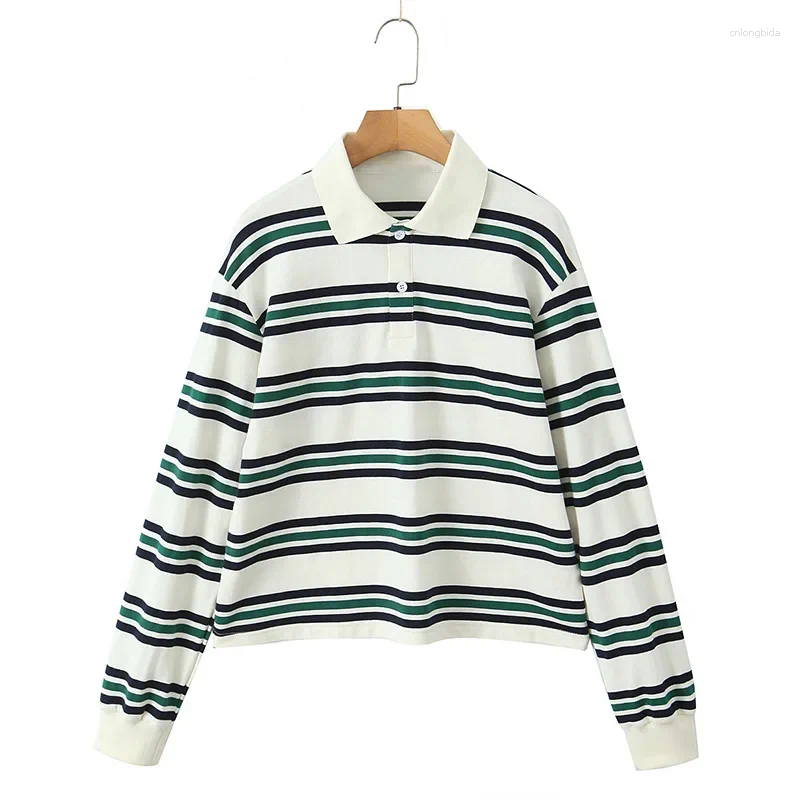 Women's T Shirts Fashion Stripe T-shirt Casual Long Sleeve Female All Match Polo Shirt 2025 Spring Ladies Loose Tops High Street