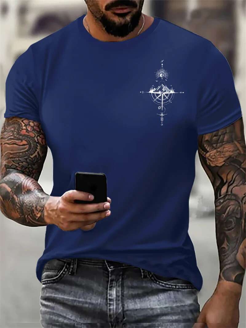Men's Fashion Retro T-shirt Summer New Designer Short Sleeved 3D Printed Outdoor Sports Casual Comfortable Breathable Top Plus Size Round Neck St