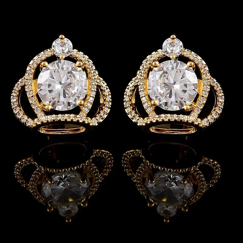 Crown Zircon Cufflinks for Mens French Button Shirt Suit Cuff Links High Quality Wedding Jewelry Clothing Accessories 250227