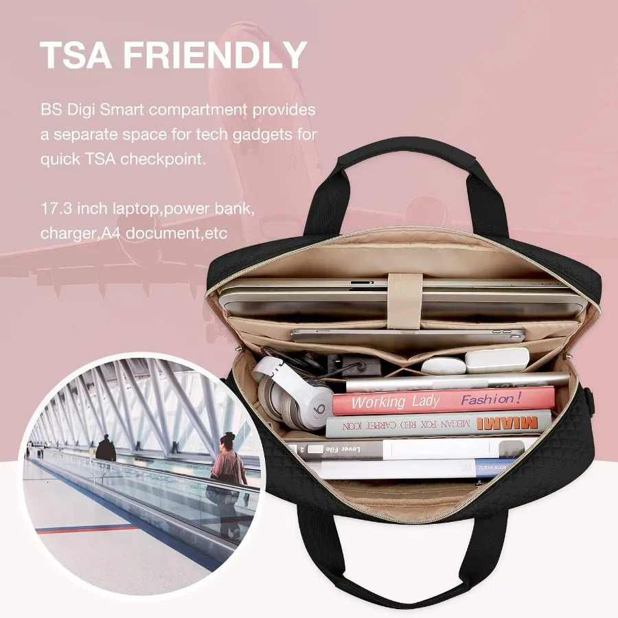 Ship from US BAGSMART 173 156inch Laptop Bag Womens Computer Messenger Office Travel Business Black 250227FBB