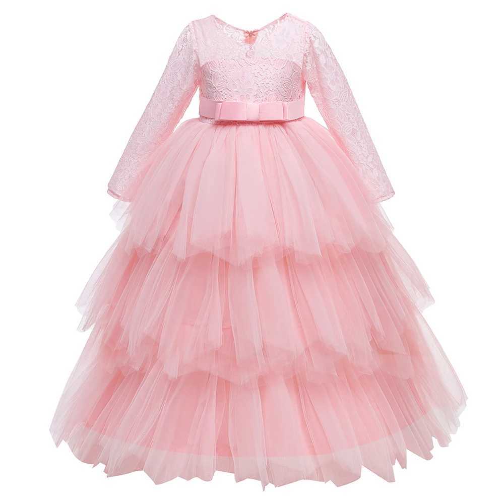 Girl's Dresses Lace Long Sleeve White Bridesmaid Dress For Girls Kids Princess Evening Dresses Children Girl Wedding Party Costume Clothes Y25022