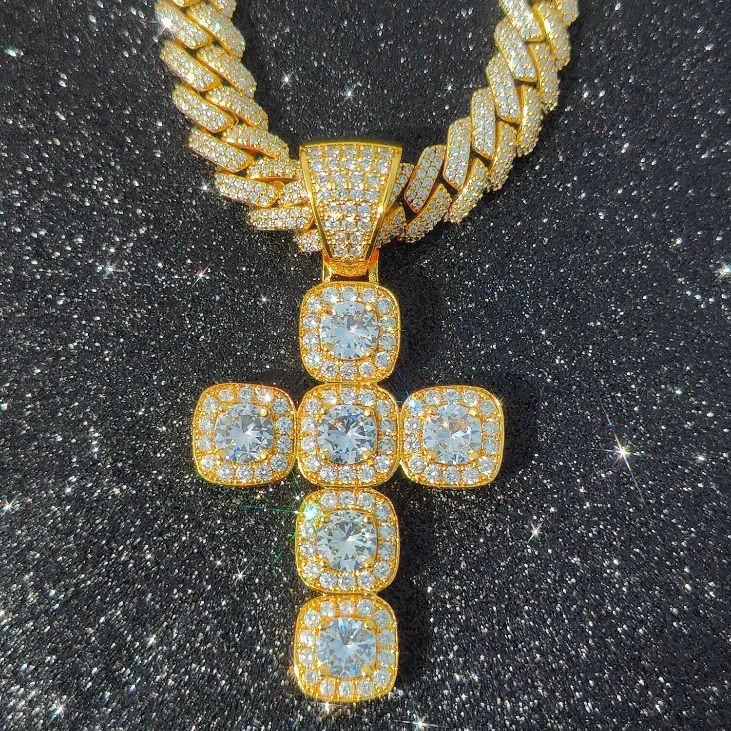 Iced Out Dia Jesus Necklace Cluster Tennis Chain Cross Pendant Religious Faith Hip-Hop Jewelry Gift for Men Women