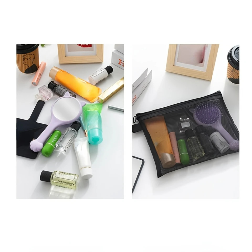 Ship from US 13pcs Transparent Mesh Cosmetic Bag Multifunctional Travel Portable Lipstick Skin Care Product Wash 250227FBB