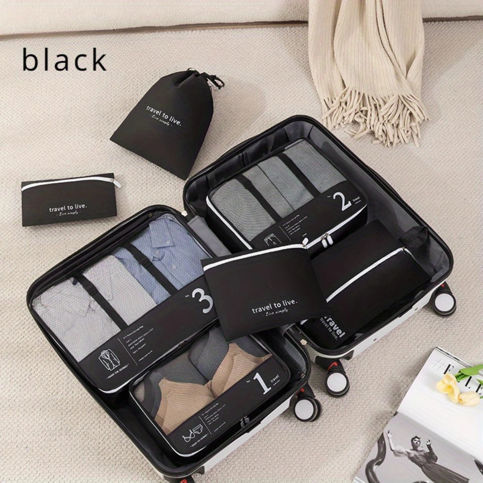 Ship from US 7piece travel organizer set polyester packaging cube with clothing underwear and cosmetic bags efficient luggage sorting bag V 250227FBB