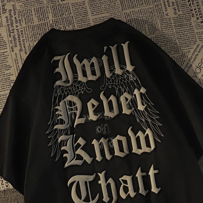 Gmiixder Retro Street Short sleeved Tshirt Spring American Super Large Punk Letter Mens Hip Hop Clothing 250226