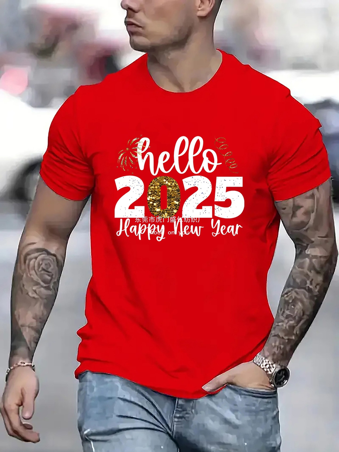 Designer Free Shipping 2025 Summer And Holiday Men's Fireworks Pattern T-shirt Casual Round Neck Short Sleeve