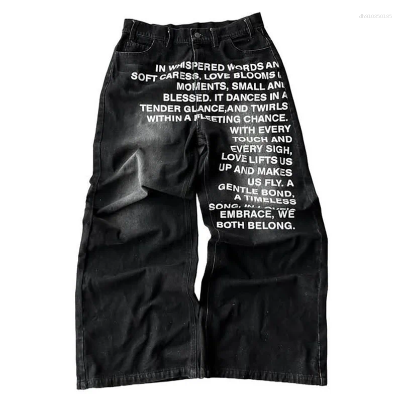 Men's Jeans Y2K Men Vintage American Pattern Letter Streetwear Gothic Harajuku Hip Hop Women Fashion Casual Wide Leg