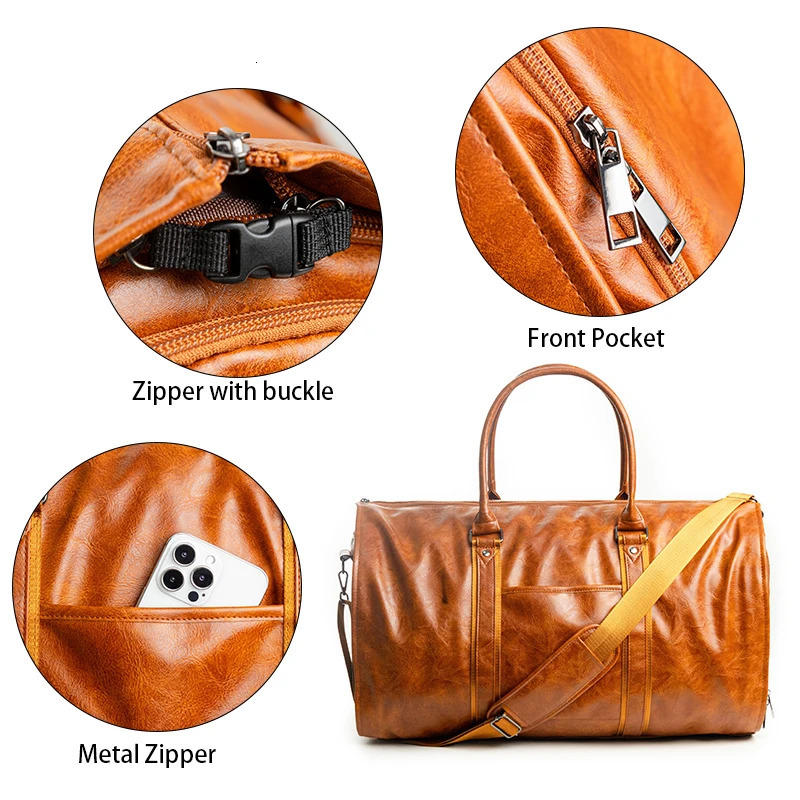 Ship from US Outdoor PU Leather Luggage Travel Bag Business Suit Men Duffel Travelling 250227FBB