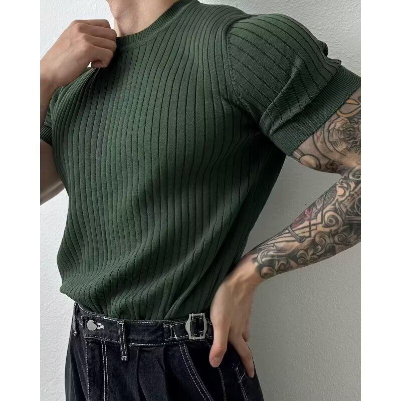 Designer Fashion High-end Summer Knitted Shirt Breathable Casual Short Sleeved Light Mature Men's T-shirt Top