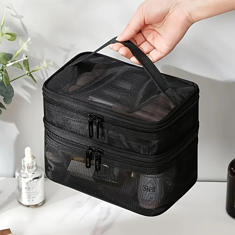 Ship from US Makeup Brush Holder1 Piece Double Layer Mesh BagLarge Capacity Cosmetic BagPortable Travel Bag Pouch T 250227FBB