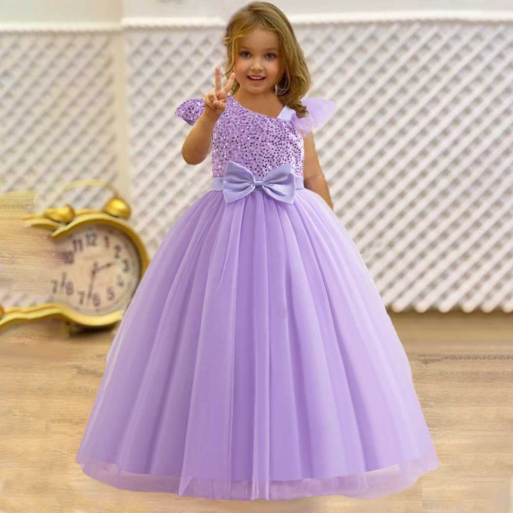 Girl's Dresses Girls Sequin Wedding Bridesmaid Party Dresses Kids Fancy Birthday Tutu Gown Girl Long Evening Princess Dress Children Lace Wear Y2
