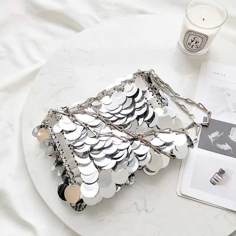New Arrival Fashion Luxury Designer Women Bags Metal Sequins Chain Woven Bag Evening Bags Clutch Female Travel Holiday Shoulder Bag Handbag T250227