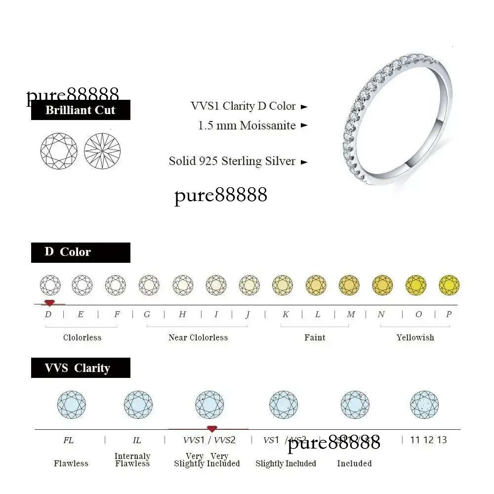 Sterg Sier White Gold Round Eent Cut D Color Moissanite Ring for Girls tail Jewelry