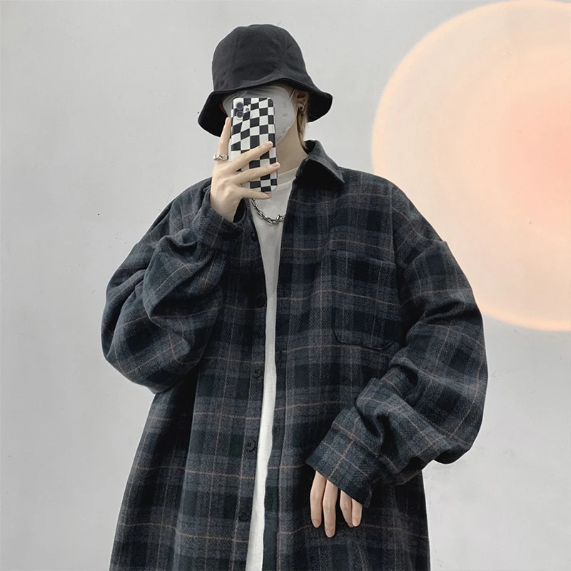 Spring Clothing Mens Casual y Plaid Shirts Japanese Style Vintage Long Sleeve Cardigan Check Tops Fashion Leisure 250226