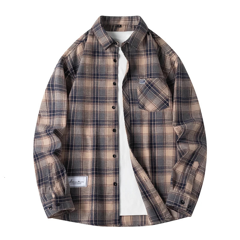 Mens Shirt Plaid Flannel Long Sleeve Green Loose Casual Spring Autumn Oversized Business Male Soft Dress 250226