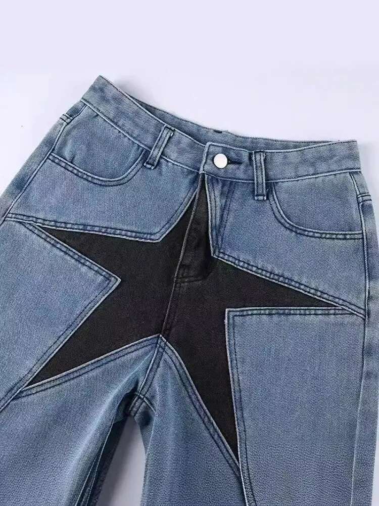 2024 New European And American Men's Street Fashion Loose Shorts Five-Pointed Star Pattern Mid Waist Baggy Jeans Straight Pants