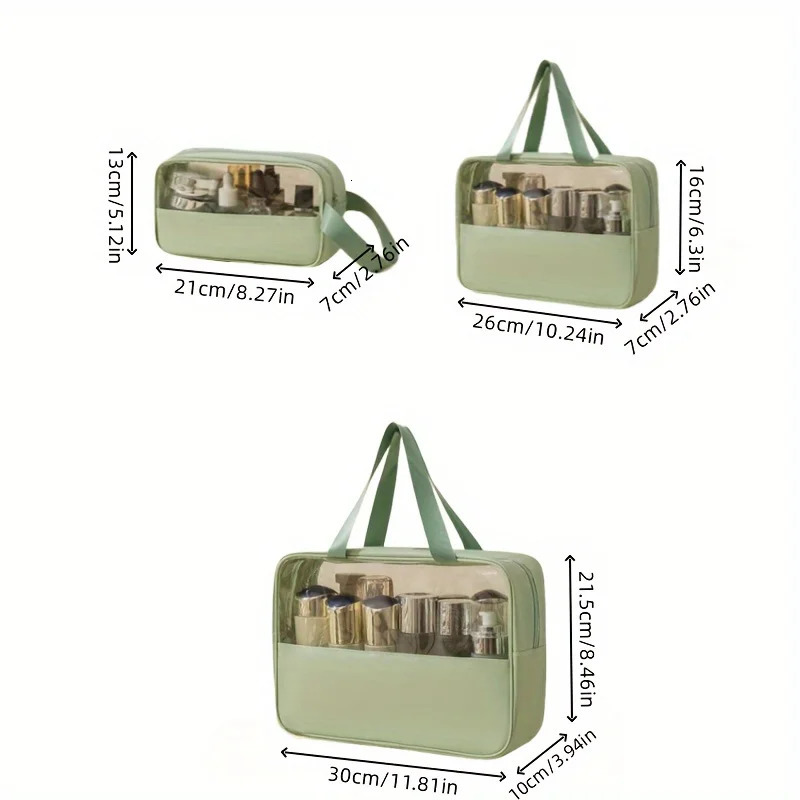 Ship from US 3Piece Portable Transparent Makeup Bag Set Organizer with Zipper and Handle Fashionable Womens Travel Toilet 250227FBB