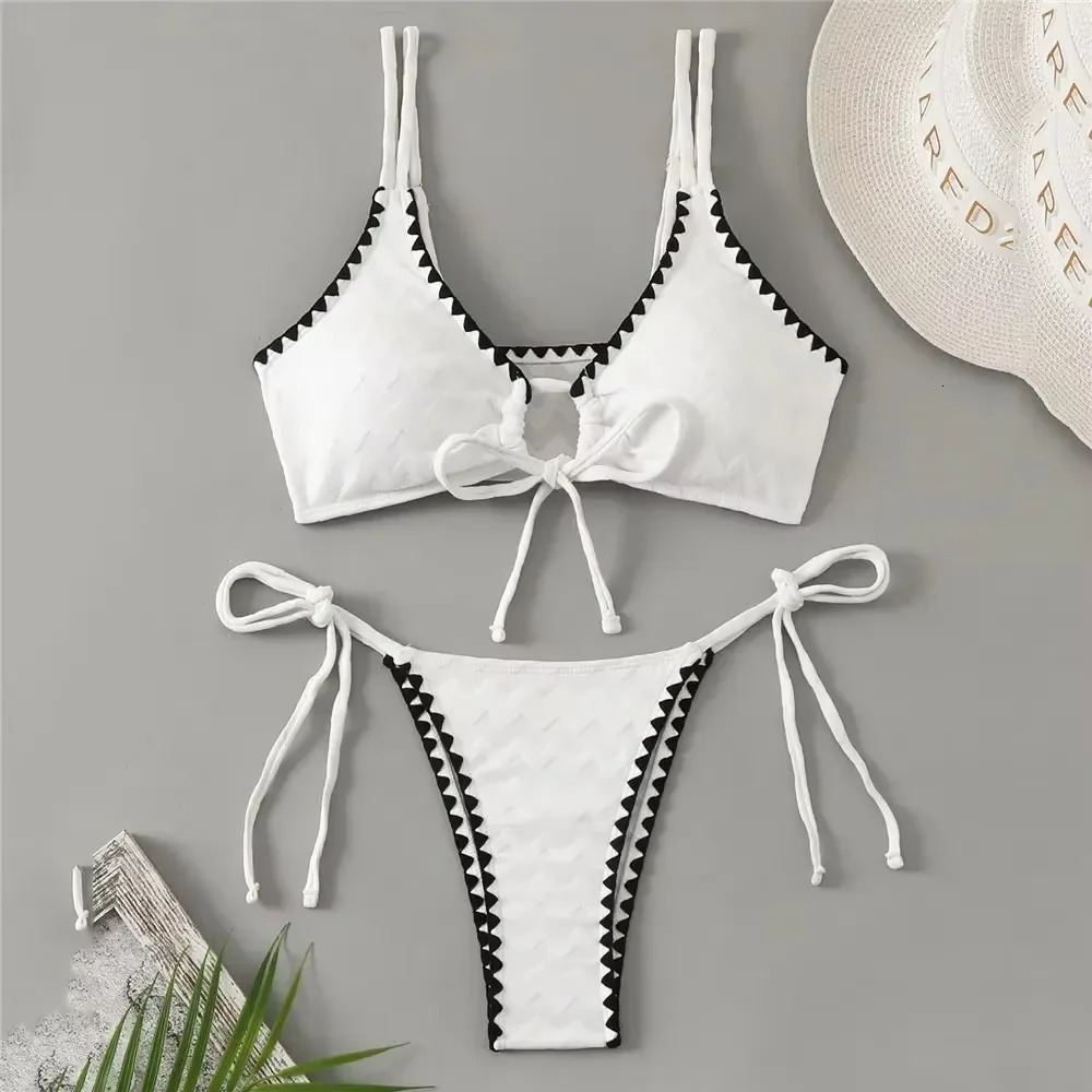 Sexy White Backless Swimwear Women One Piece Swimsuit Hollow Out Monokini Bathing Suit String Halter Swimming Wear Bather 250227