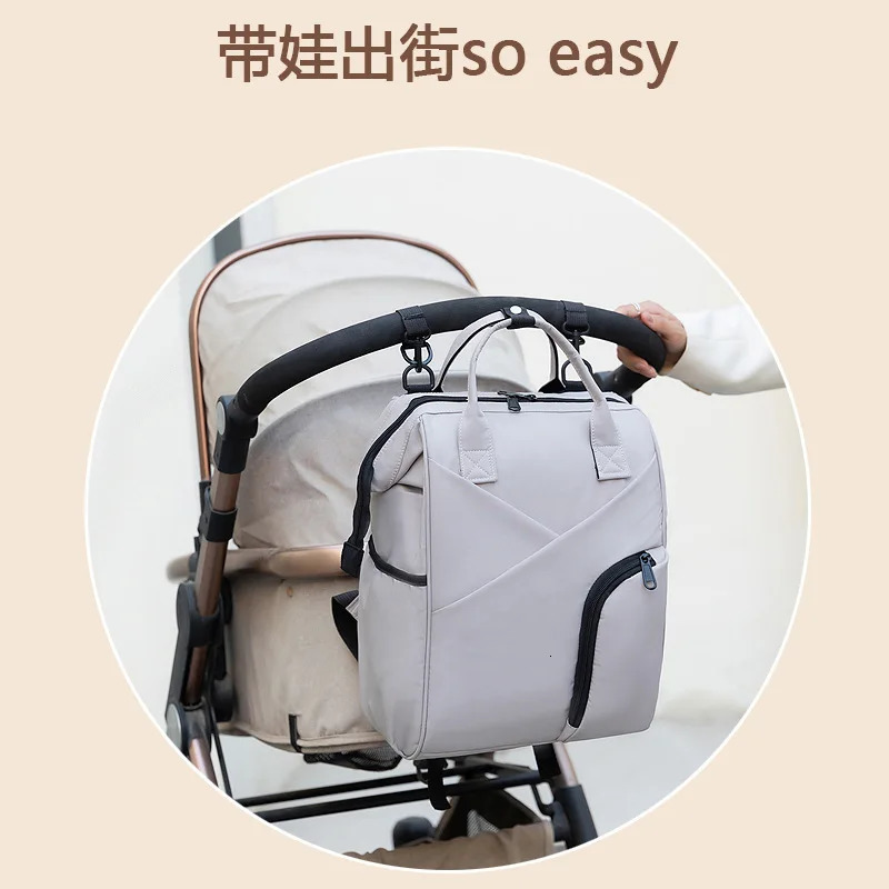 Simple Casual Oxford Cloth Mommy Bag Water Repellent Large Capacity Backpack Pushable Stroller Carrying Mother and Baby Bag 250227