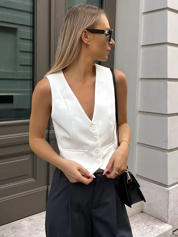 SLTNX 15 Colors Womens Vest Summer Sleeveless Vests for Women Chic VNeck Singlebreasted Waistcoat Tops Ladies 250226