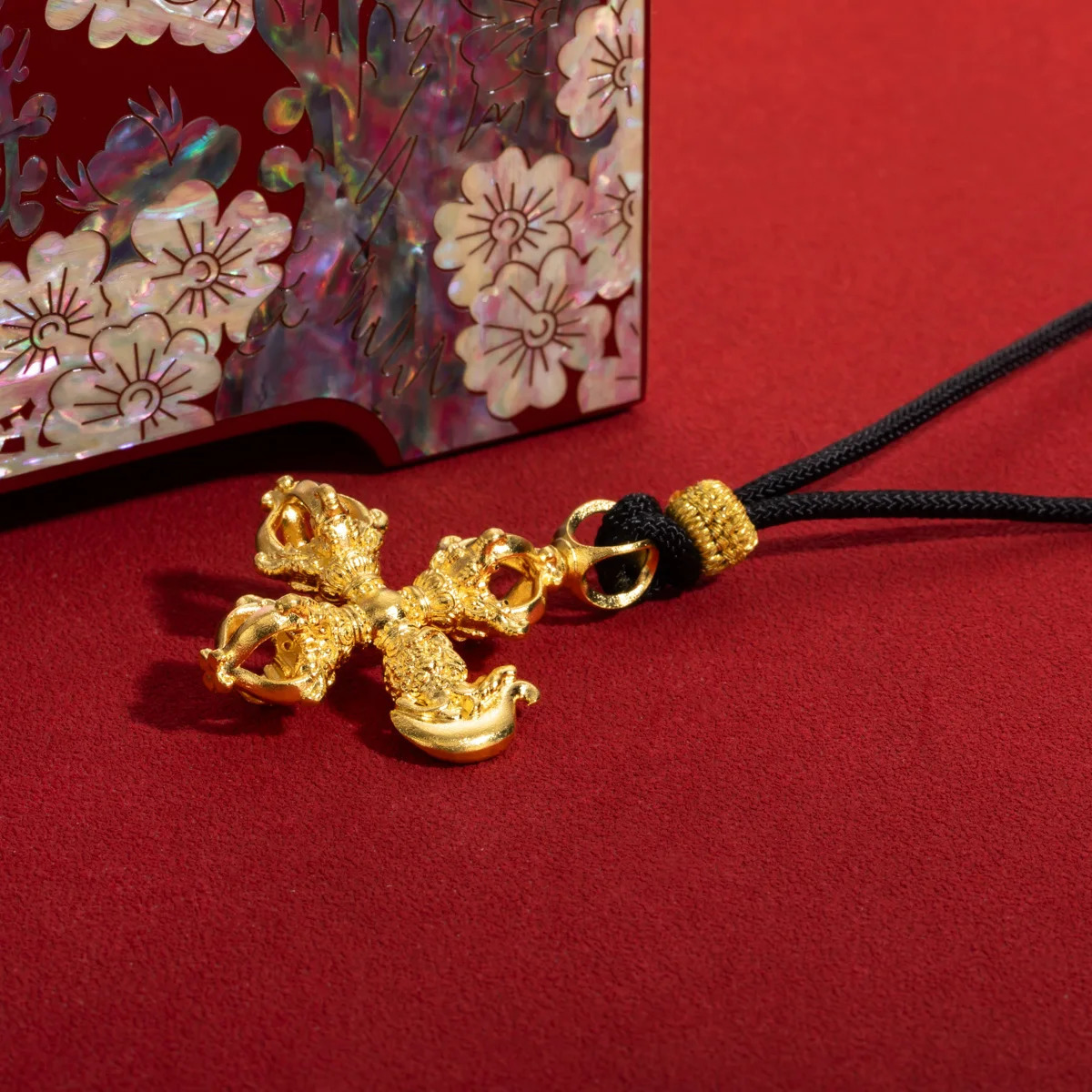 AnuJewel Cross Vajra Pendant Necklace Gold-Covered Silver Real Yellow Gold Surface 925 Solid Silver Necklace Jewelry Wholesale 250227