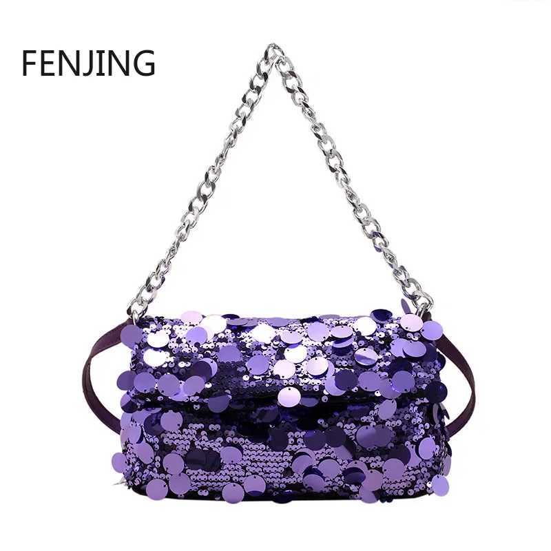 New Arrival Sequined Shiny Handbags Women New Fashion Shoulder Crossbody Bags Luxury Party Evening Bags Purple Over Envelope Bags T250227