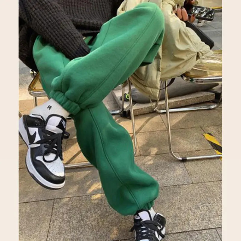 Spring Green Sports Pants Womens High-waisted Loose Leggings Thickened Casual Pants Trousers Women 250226