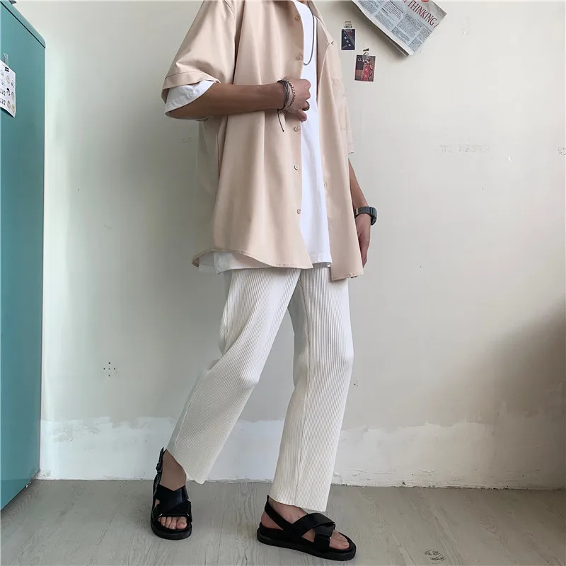 Wrinkled straight pants mens oversized casual pants mens Japanese streetwear loose ice silk pants mens wide leg Trousers S-2XL 250225