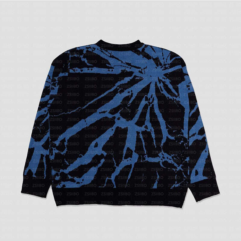 High Street Casual Cartoon Jacquard Round Neck Long Sleeve Splicing Loose Trendy Brand Top Knitted Pullover Fashion Sweater