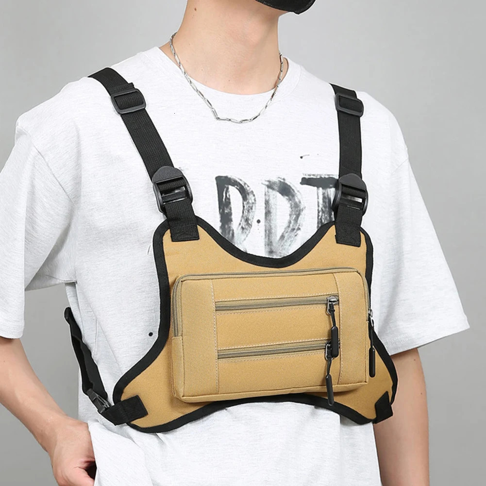 Ship from US Fashion Chest Bag Waist HipHop Street Large Capacity Sports Pouch Multifunction Front Pack Outdoor Running Vest 250227FBB