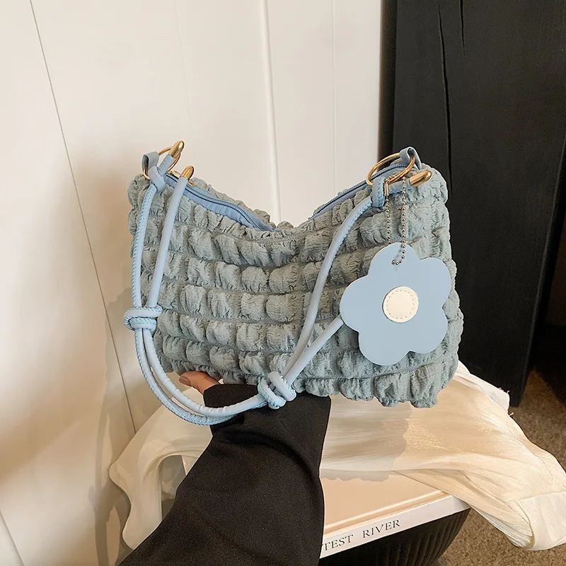 Ship from US Womens Bubble Flower HandHeld Cylindrical Bag Japanese Korean Style Single Shoulder Bento Texture 250227FBB