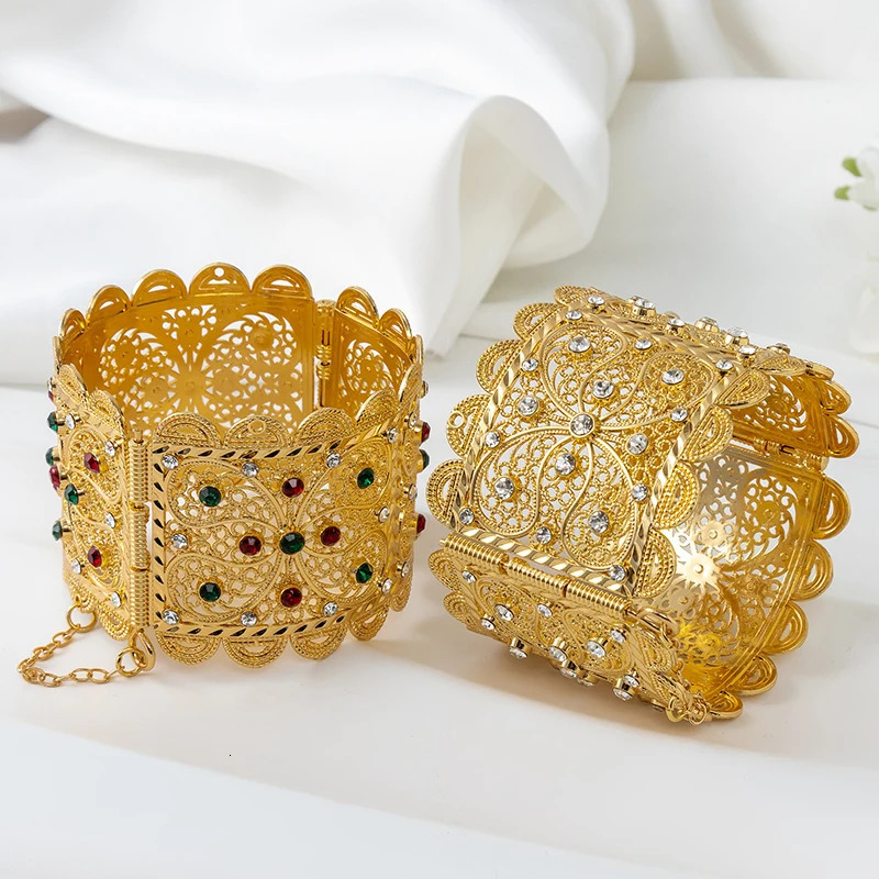 Fashion Moroccan Style Rhinestone Wide Bracelet Retro Bracelet Jewelry Algerian womens metal Jewelry Brooches Wedding Gifts 250227