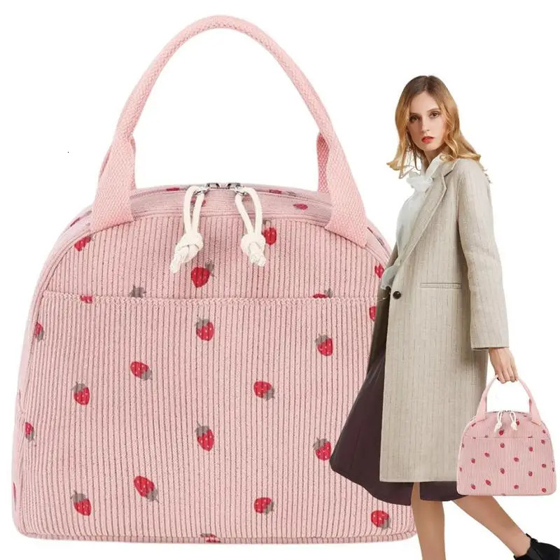 Ship from US Cute Corduroy Lunch Tote Bags Soft Bag Portable Box Extra Pockets For Travel Work Picnic Birthday Easter Christmas 250227FBB