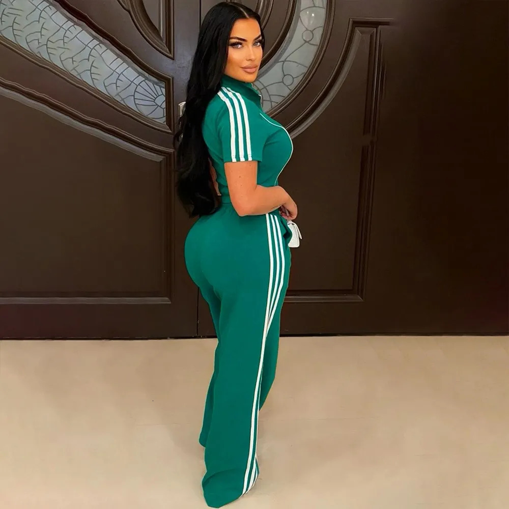 Fashion Casual Short Hoodie 2 Piece Women Summer Zipper Top Short Sleeved Sports T Shirt Stripe Splicing Long Pants Female Suit 250227