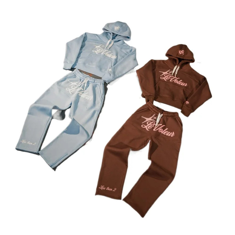 Y2K Sportswear Sweatpants Two Piece Set Clothes Mens Hip Hop Lettering Oversized Hoodie Sweatshirt Punk Rock Casual Streetwear 250226