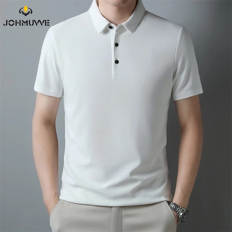 Mens Fashion Waffle Solid Short Sleeved Polo Shirt Summer Breathable Comfortable Top 250224