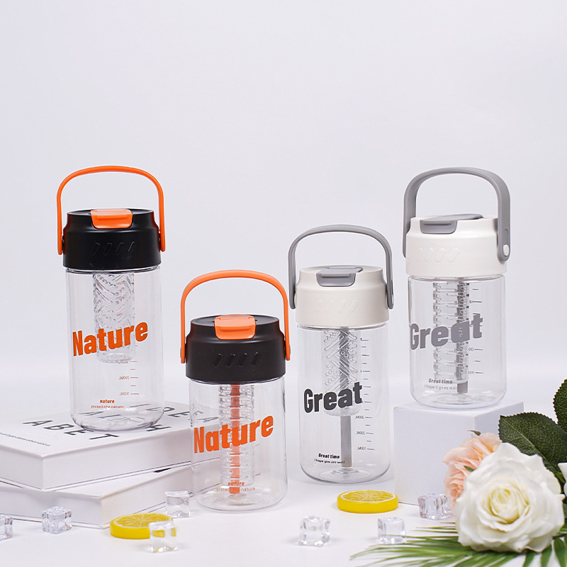 New Transparent Straw Water Bottle Chic Dainty Letter Believe Clear Plastic Bottles With Filter Screen Handle