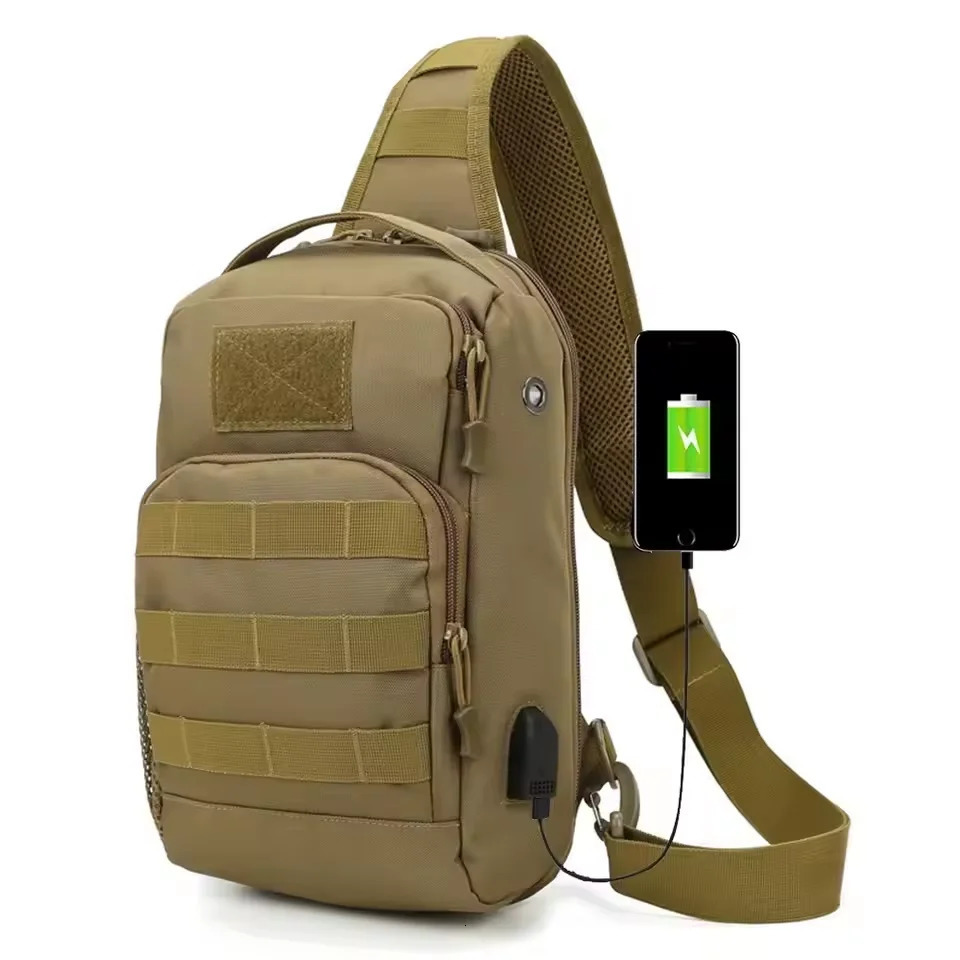 Ship from US Tactical Shoulder Bag Molle Sling Daypack with USB Charging Port Chest Fishing Camping Fanny 250227FBB
