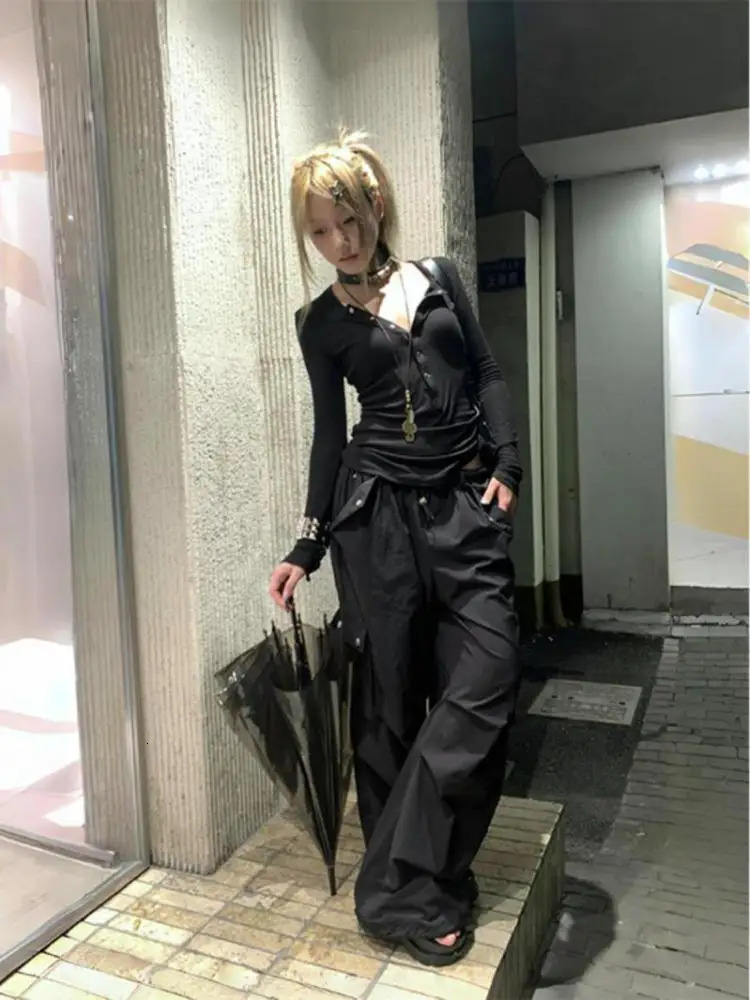 General Black T Shirt Women Clothes Long Sleeve Korean Fashion Slim Autumn Spring Tops 2000s Y2k Tees Female Clothing 250226