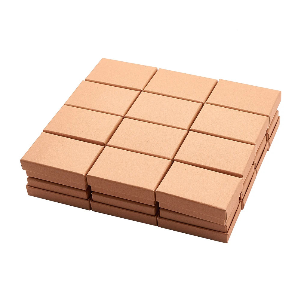 pandahall 15/18/24pcs Cardboard Jewelry Set Box for Ring Necklace Bracelet Rectangle Tan Black White Kraft Cotton Filled Paper 250222