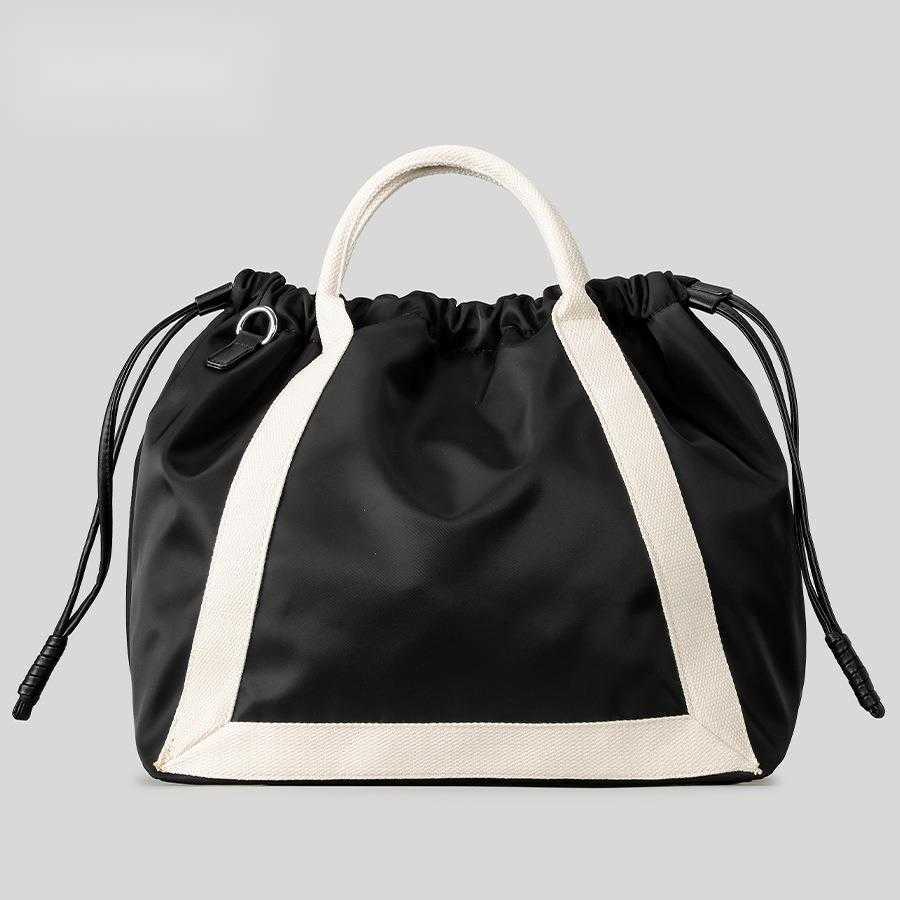 Spring multifunctional drawstring bucket bag, fashionable contrasting color drawstring fitness bag, women's nylon cloth single shoulder crossbody